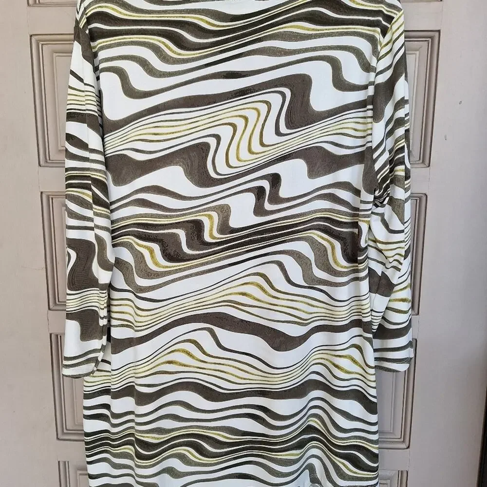 Chico's Traveler Tunic Sz3 (XL) Abstract Print White/Neutrals Stretch Lt Weight